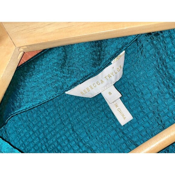 Rebecca Taylor Flutter Teal Silk V-Neck Women Mini Dress Size 8 - Picture 7 of 8